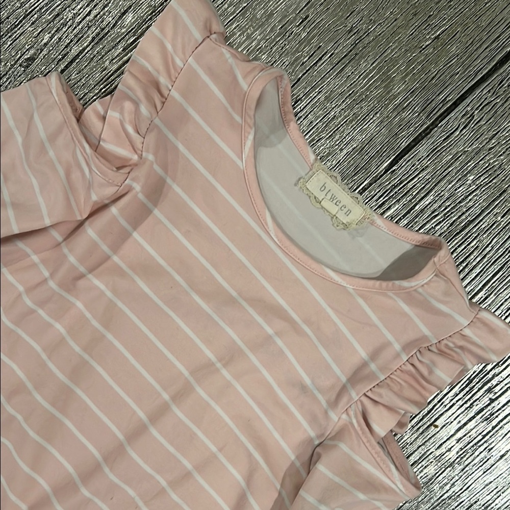 Kids Blush Striped Ruffle Sleeve Top/dress - Picture 2 of 4